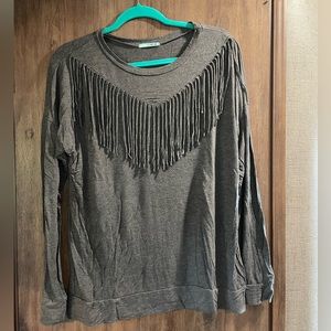 Grey fringe long sleeve sz lg